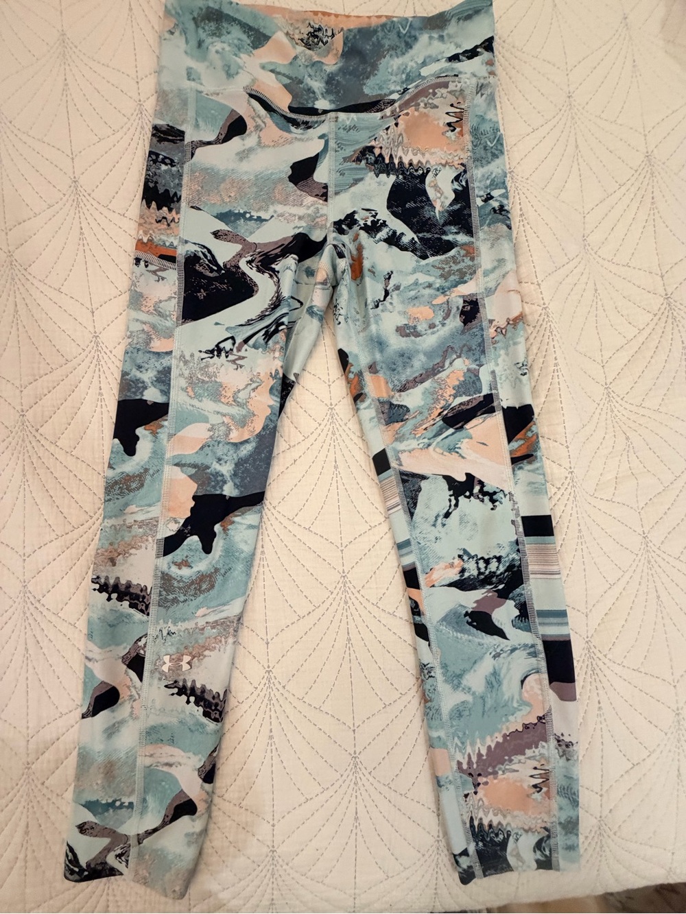 Under Armour Girls Marble-Print Light Blue & Peach Leggings